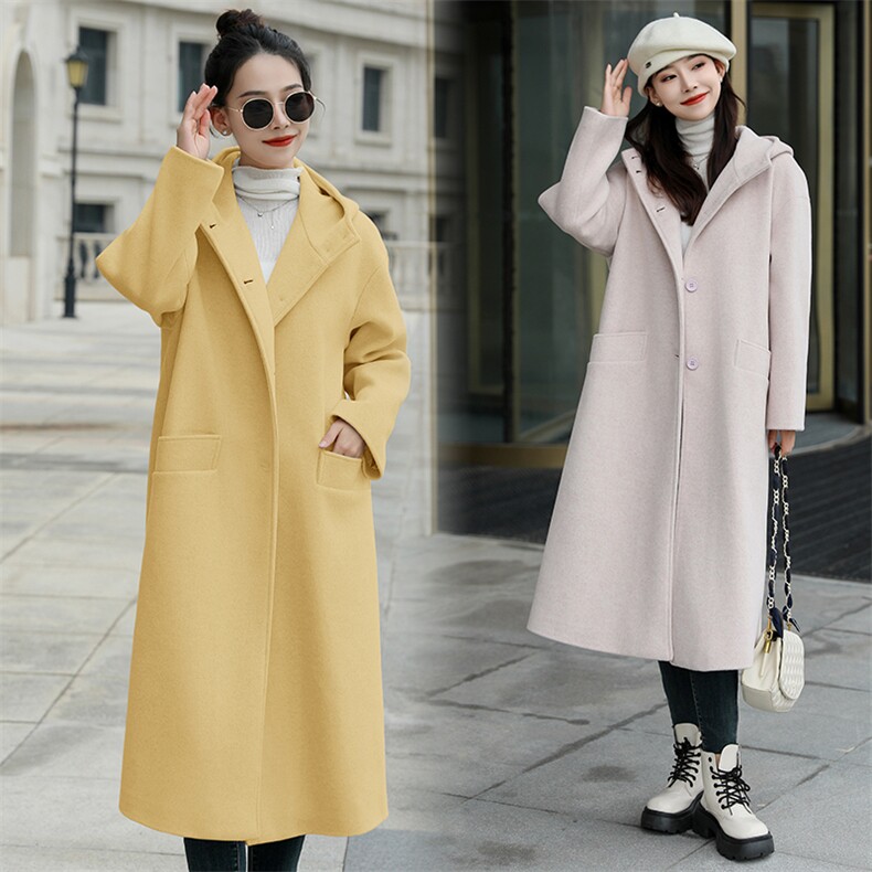 现货秒发2024冬装新款立领连帽韩版加厚保暖羊毛大衣外套毛呢外套，女装双面呢大衣，星宇服饰
