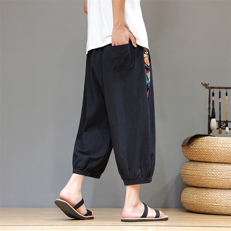 2025夏装尼泊尔沙滩裤盘扣风民族风碎花薄款七分裤K383-P55，男装牛仔裤，电商A057B