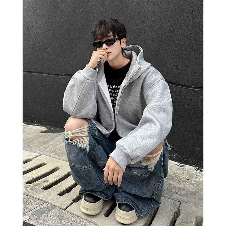 廓形连帽开衫卫衣外套男春秋季2024简约宽松休闲慵懒拉链EG126,男装卫衣,星座506