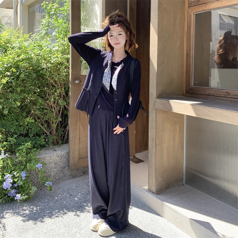 休闲气质马甲T恤阔腿裤套装女秋季盐系轻熟巨好看三件套爆款超火,女装套装/套裙,2C129
