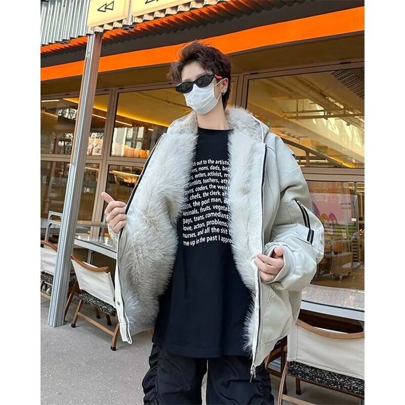 1506-1/MR3002JR1/P79冬季毛领连帽棉服男美式复古宽松小众解构水图片