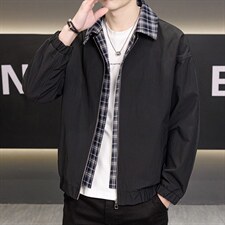 春秋季夹克男翻领假两件外套男休闲百搭青年外套上衣N2602-P75，男装夹克，星座310B-3