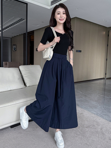 法式复古优雅高级感直筒裤女2025夏季新款小个子宽松显瘦阔腿裙裤图片