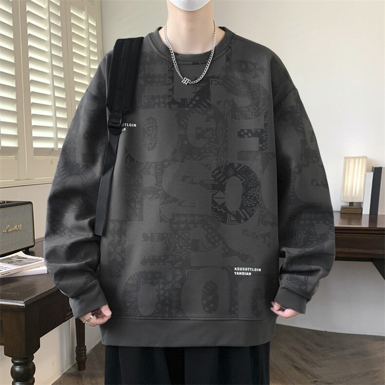 字母满印圆领卫衣男秋季美式复古hiphop潮牌宽松休闲潮流套头衣服,男装卫衣,星座1107-1