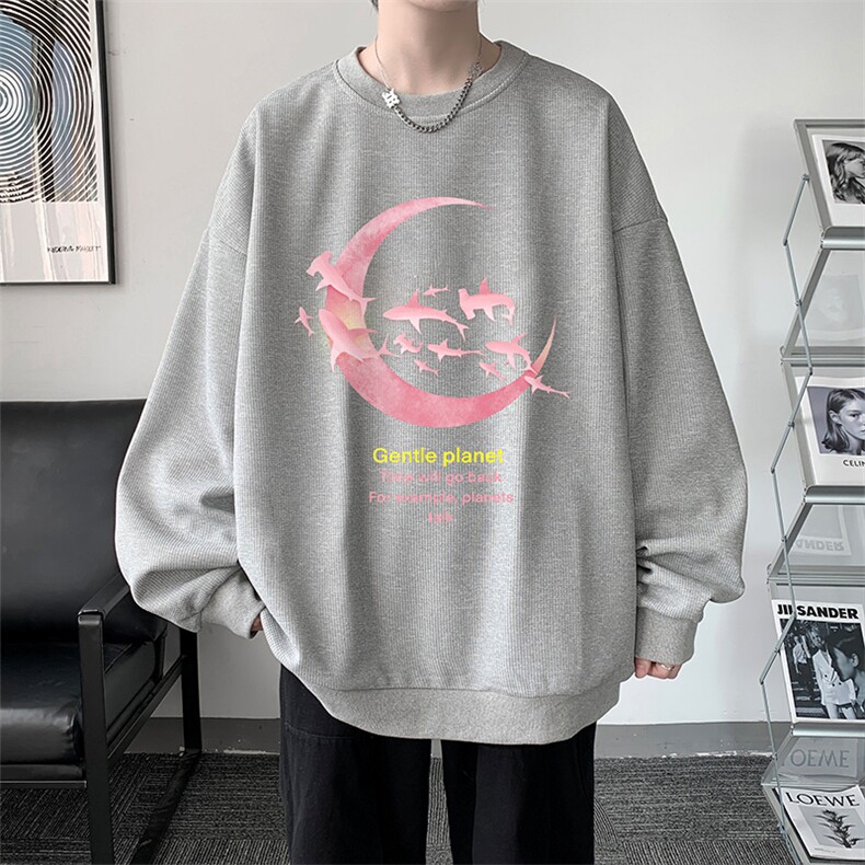 华夫格卫衣圆领卫衣男大码长袖t恤男外套HW76209-P30加绒款-P40,男装卫衣,电商A040