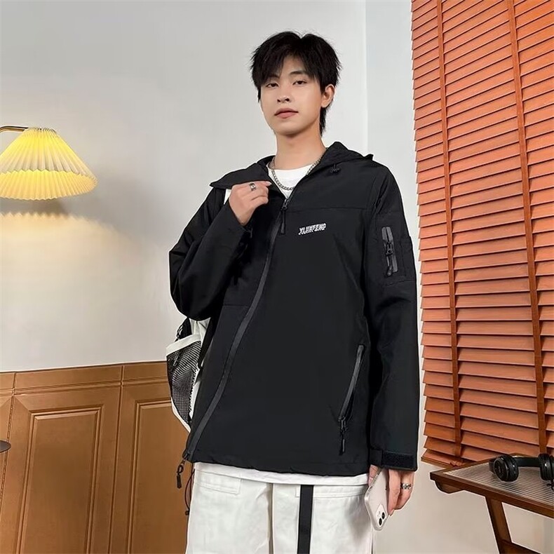 斜拉链冲锋衣外套男春秋季硬壳压胶防水锁温三合一夹克030/P68,男装夹克,星座506