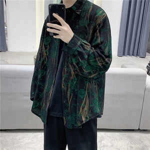 老秋季烫金印花长袖衬衫外套男重工花衬衣CS11188图片