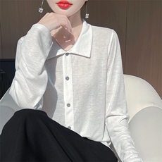 外套春秋翻领新款宽松针织衫上衣长袖百搭开衫，女装针织衫/毛衣，绒宛羊绒