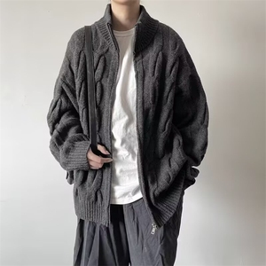 得物品质秋款男立领开衫毛衣北极绒提花宽松针织衫外套M81 P70图片