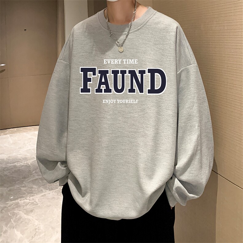 华夫格卫衣圆领卫衣男大码长袖t恤男外套HW76295-P30加绒款-P40,男装卫衣,电商A040