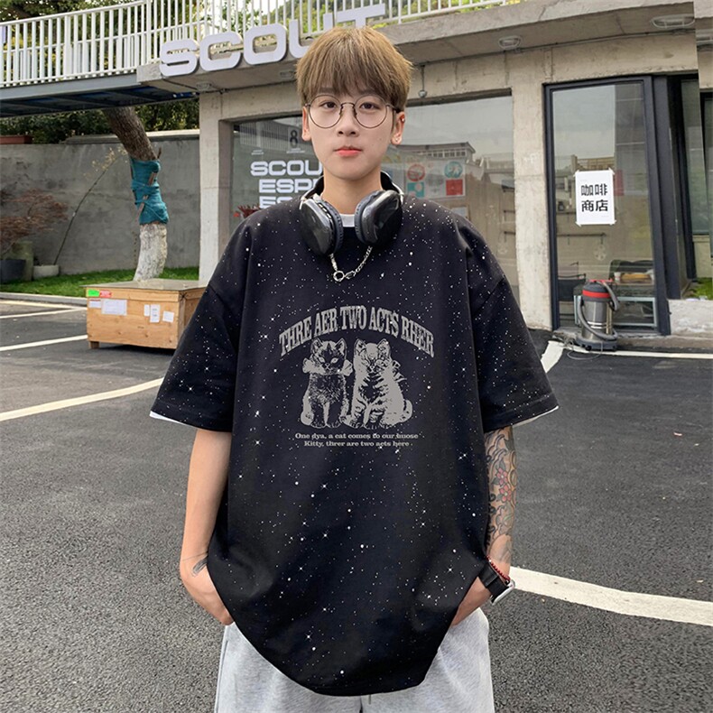 量大优供抖音视频支持得物配合二开美式满天星亮片短袖T恤MTX331,男装T恤,电商A486