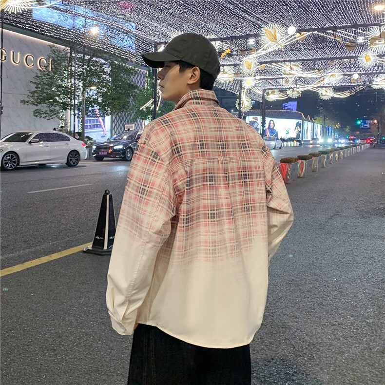 春季新款渐变晕染流动感格纹衬衫C0559-P58,男装衬衫,星座308B-2