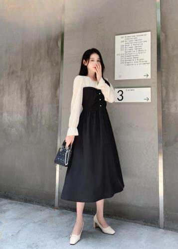 拼接毛圈连衣裙，女装连衣裙，棠秋纤