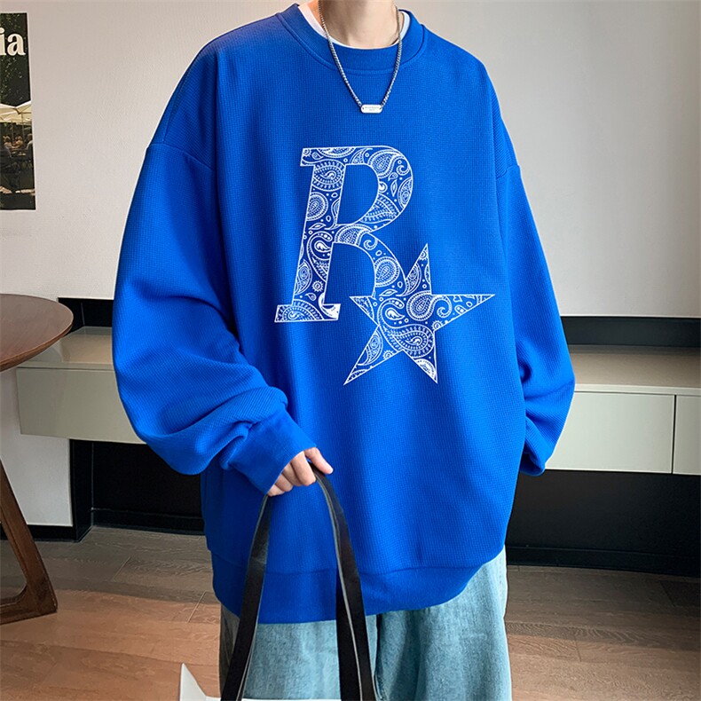 华夫格卫衣圆领卫衣男大码长袖t恤男外套HW76328-P30加绒款-P40,男装卫衣,电商A040