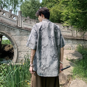 夏季新中式2024亚麻风新款竹叶提花短袖上衣CS35-P65控88图片