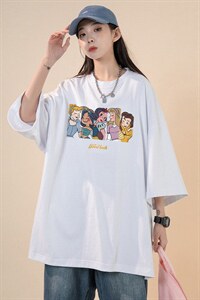 中性风 200g 春夏新款宽松卡通少女运动休闲短袖T恤T6018 P25控38图片