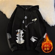 WY2115-P35 加绒款-P40 纯棉连帽卫衣男大码运动帽衫宽松薄外套男图片