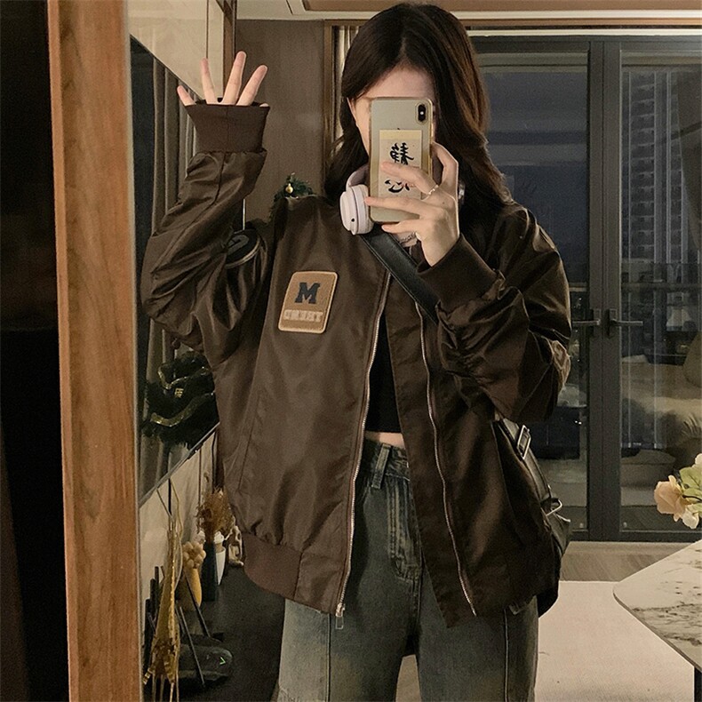 春秋新款美式复古贴标棒球服外套女设计感宽松上衣夹克C707-98,男装夹克,星座911-2(原星座613-2）