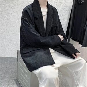 复古港风灯芯绒小西装外套男秋季休闲外套RW01P55图片