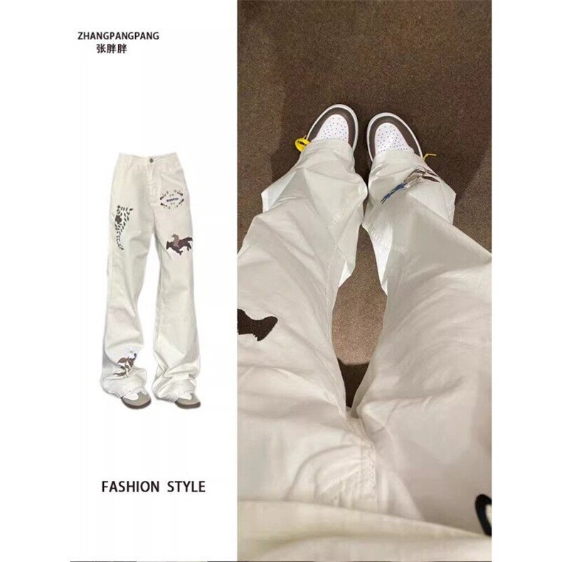刺绣牛仔裤男女美式高街阔腿长裤宽松百搭微喇裤513CK1903特P40,男装牛仔裤,星座513