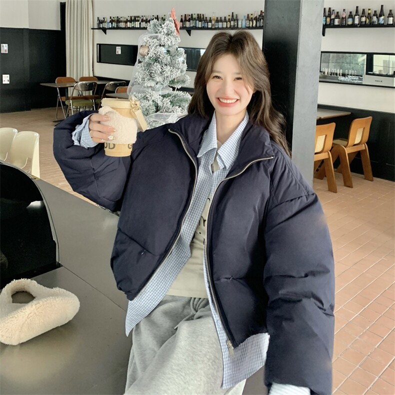 2025冬季新款假两件拼接衬衫立领羽绒服女90白鸭绒保暖韩版休闲风,女装羽绒服,艾米莉亚