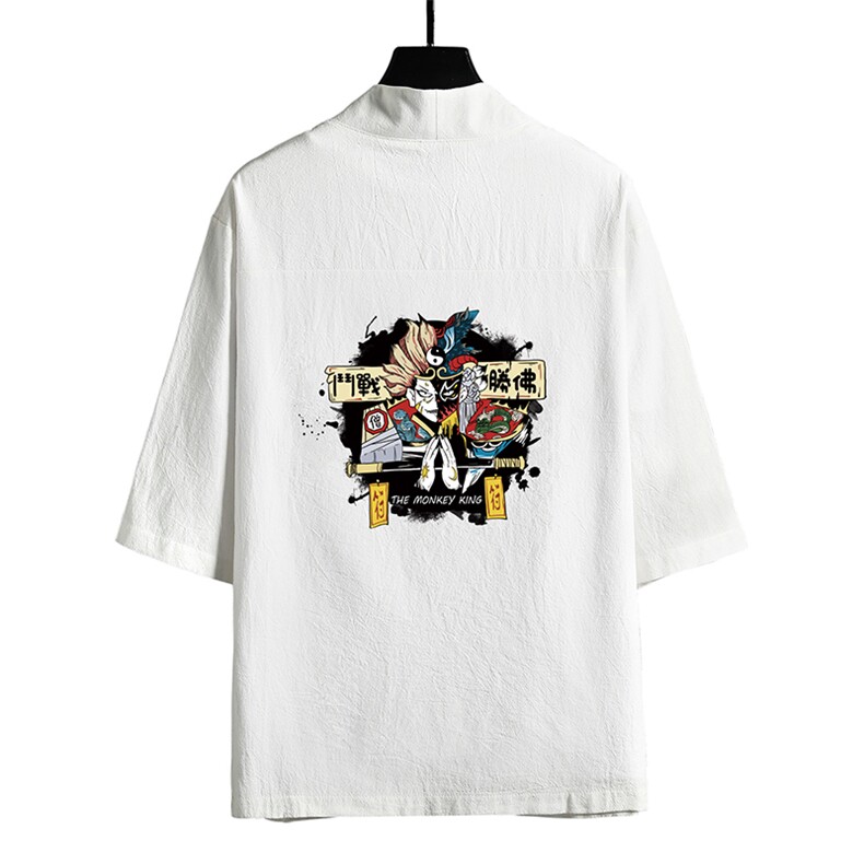 HF59016-P40风汉服男开衫外套七分袖道袍网格挂拍,男装民族服装,电商A040A