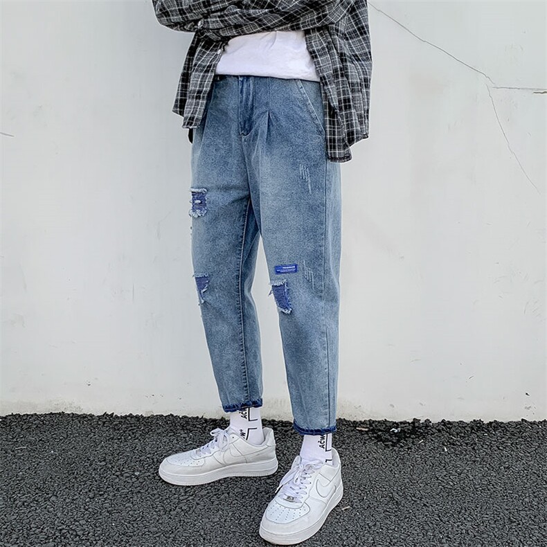 牛仔裤男秋季潮牌破洞韩版潮流九分裤宽松休闲小脚裤7109-P40,男装牛仔裤,电商A318