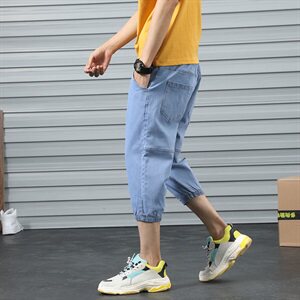 薄款七分哈伦牛仔裤男宽松短裤韩版潮流休闲7分工装马裤YD02图片