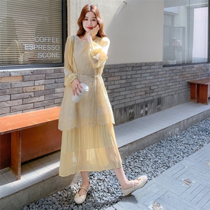 【现货】蕾丝拼接假两件长袖连衣裙2C158-6011-P165-K238图片