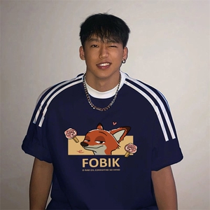 夏季美式高街重磅纯棉三条杠织带撞色男女短袖T恤ZD580-特P30图片