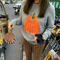 新款圆领针织衫时尚休闲百搭长袖，女装针织衫/毛衣，锦瑟羊绒