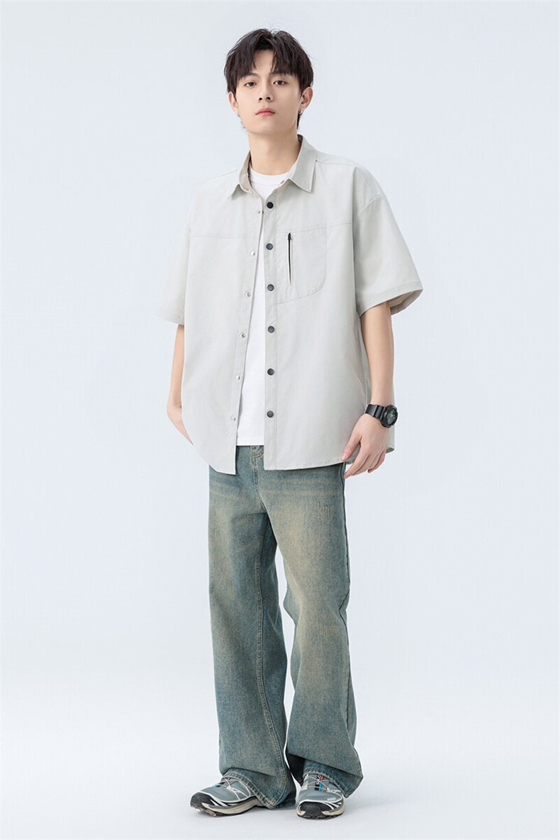 夏季纯色短袖衬衣男宽松落肩质感半袖衬衫A157B-CS4217-特P45,男装T恤,电商A157B