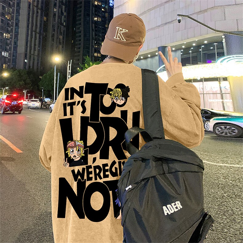 直播品质重磅纯棉美式蜡染水洗做旧潮牌宽松长袖t恤CT322特P38,男装T恤,电商A486