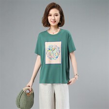 短袖直筒圆领2021年夏季潮流韩版显瘦印花T恤，女装T恤，小林双子
