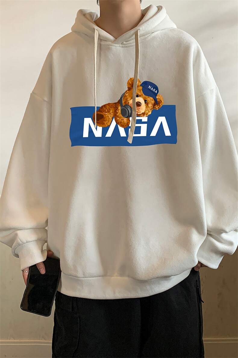 NASA纯棉连帽卫衣男大码运动帽衫宽松薄WY2247-P35加绒款-P40,男装卫衣,电商A040