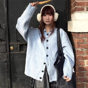 美式慵懒风毛衣外套女秋冬新款胖妹妹针织开衫外穿上衣LY2877-P53
