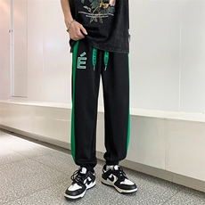 港风bf百搭卫裤男宽松束脚九分裤潮牌拼接撞色运动休闲裤K068-P38，男装休闲裤，星座308B-1