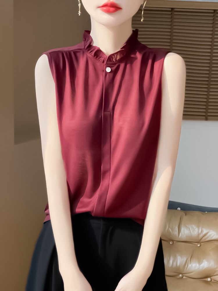 无袖女夏季木耳领袖衫宽松简约百搭纯色女上衣,针织衫/毛衣,绒宛羊绒