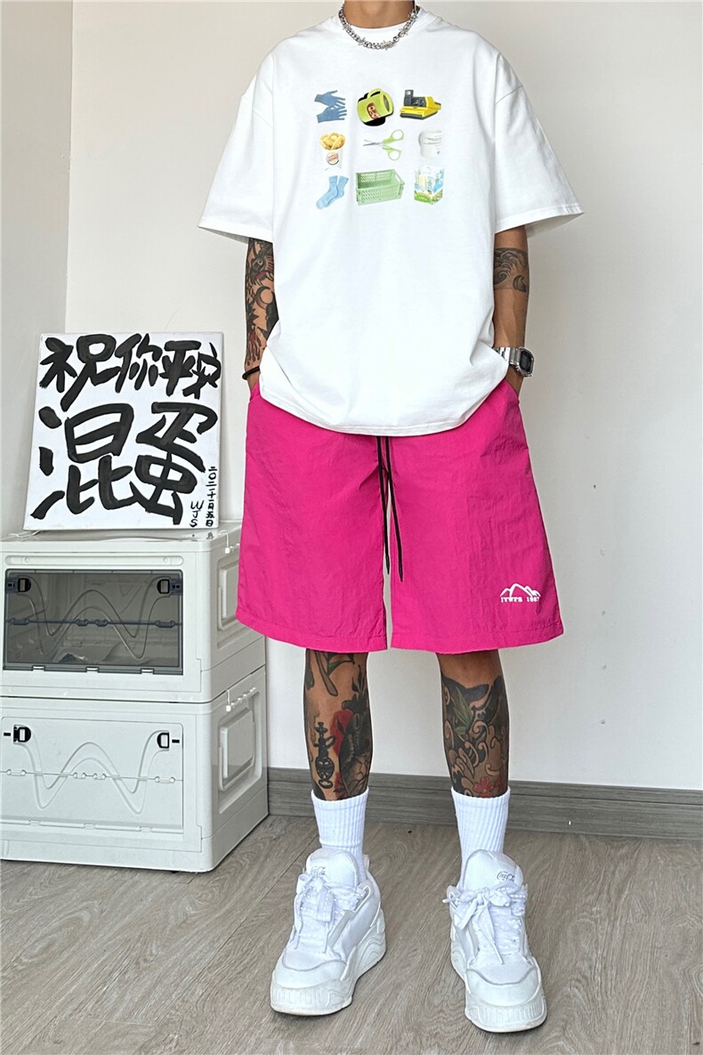 港风夏新款多色沙滩裤抖音多巴胺宽松短裤B315-K23353-特p20控38,男装休闲裤,电商B315
