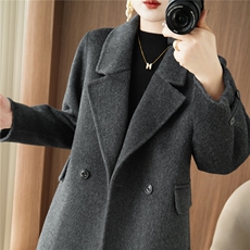 双面毛呢大衣外套女士春秋冬季2025年新款休闲小个子中长呢子大衣，女装双面呢大衣，贝源羊绒