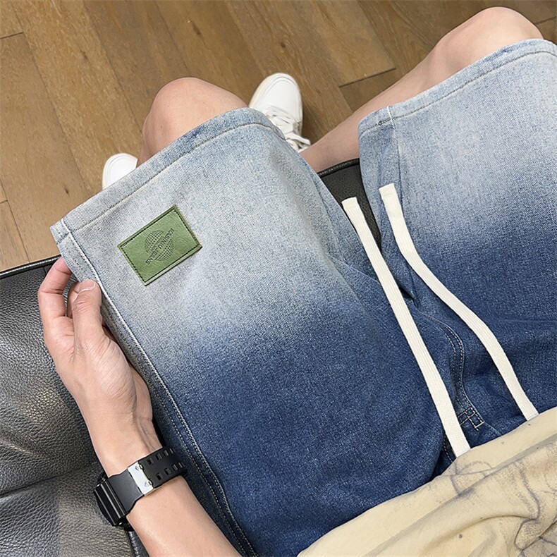 休闲牛仔短裤男学生痞帅夏季宽松直筒潮流复古水洗做旧D15#-P38,男装牛仔裤,电商A178