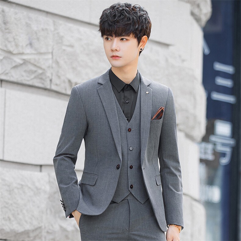 2025春秋新款男士休闲外套商务正装英伦灰色西服三件套9887P280，男装西服，电商A355（原A415）