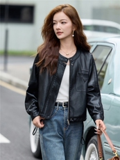 2025秋季女装新款大量现货时尚立领短款皮衣外套，女装皮衣，缘衣格