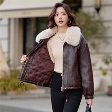 【冬季新款】大量现货可脱卸大毛领金属丝皮90绒短款皮羽绒外套，女装皮衣，魅衣本色