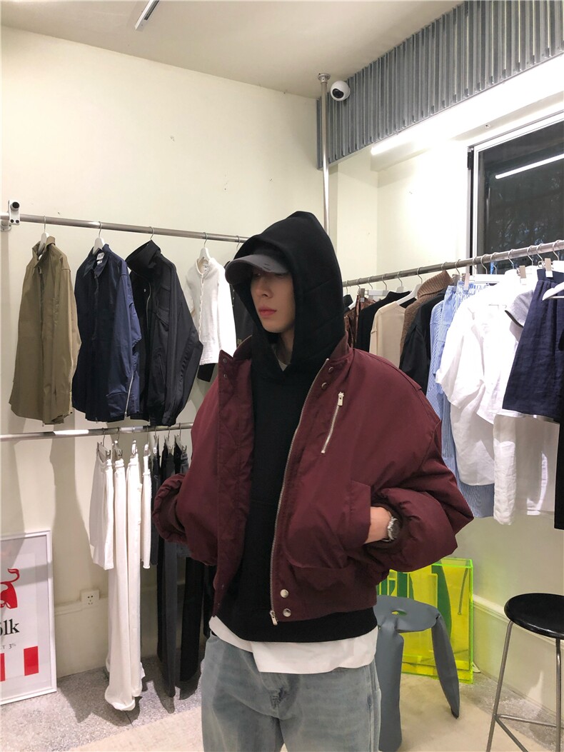 MY10特P128酒红色短款bomber棉服高质量现货,男装棉衣,星座807