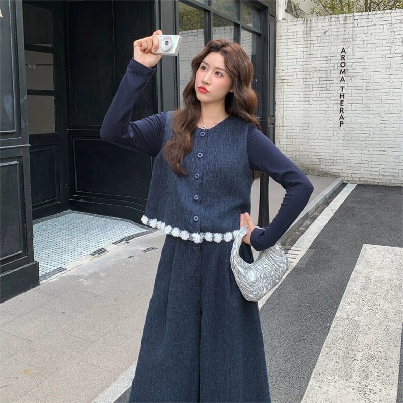 早秋气质穿搭松弛感老钱风套装花边马甲内搭半裙三件套女，女装套装/套裙，浙宝103（原192）