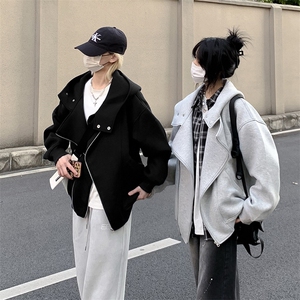 抖音得物品质 26春装美式重磅结构斜拉链高领连帽卫衣开衫外套W61图片