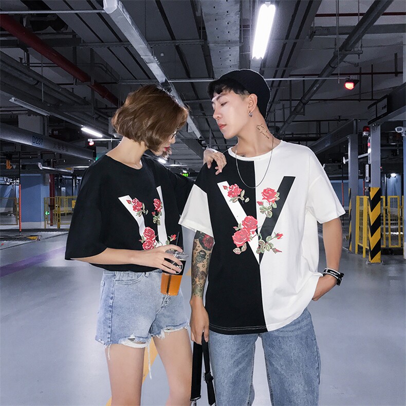 714-3-T083男款新款高端直喷印花日系体恤原拼色EG潮,男装T恤,星座1404-3