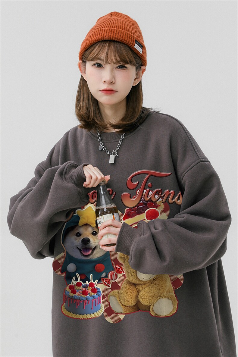 中性风23秋季时尚百搭宽松卡通印花潮流圆领卫衣W1042P30控48,男装卫衣,A247A