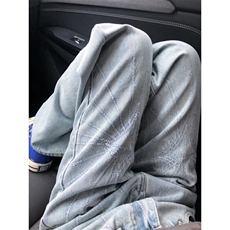 水洗软牛仔废土刺绣阔腿牛仔裤男夏季中性风直筒长裤N110，男装牛仔裤，星座1116A（原606A-3）